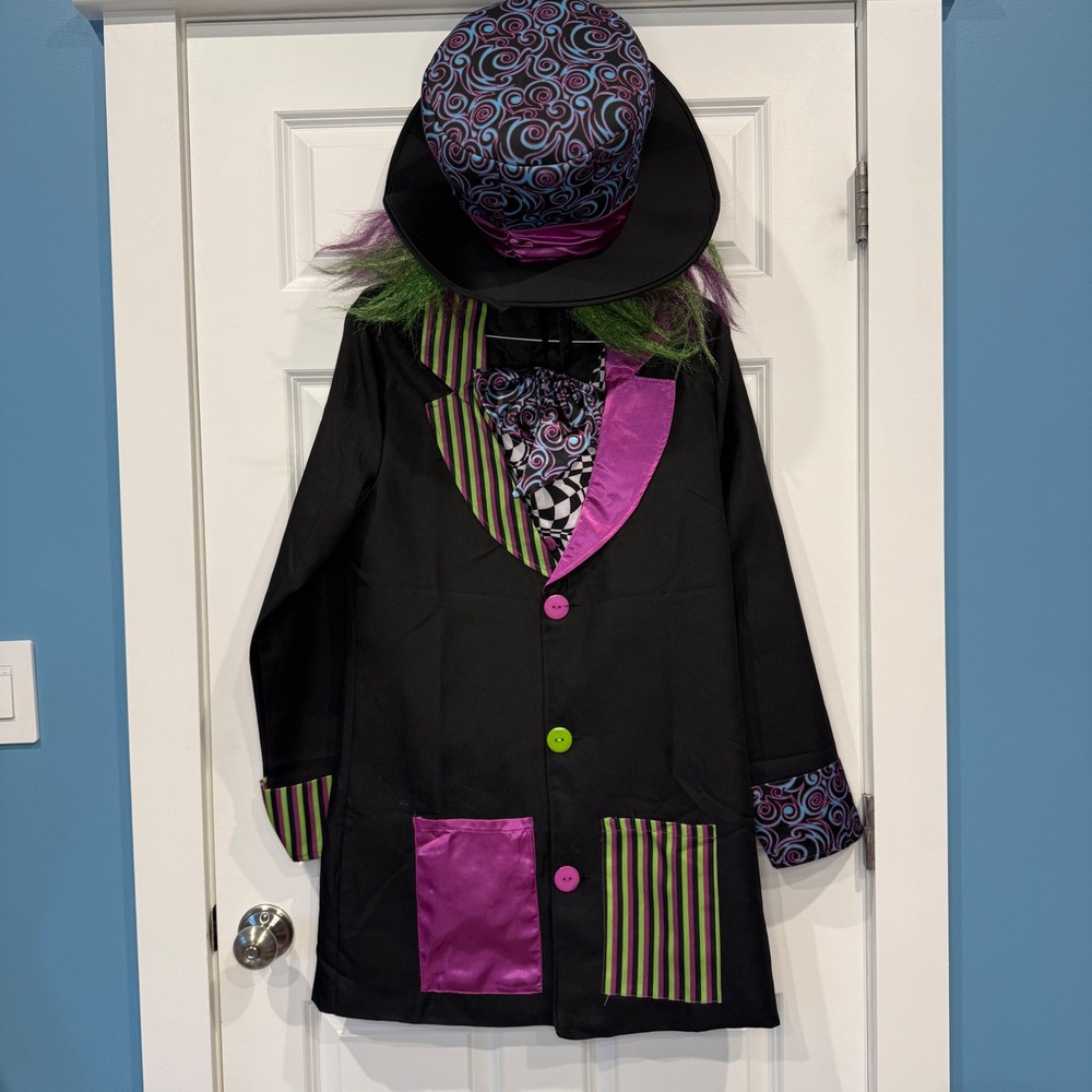 Spirit Halloween Mad Hatter Costume‎ Mens Size Medium Jacket Vest Hat 4pc Set